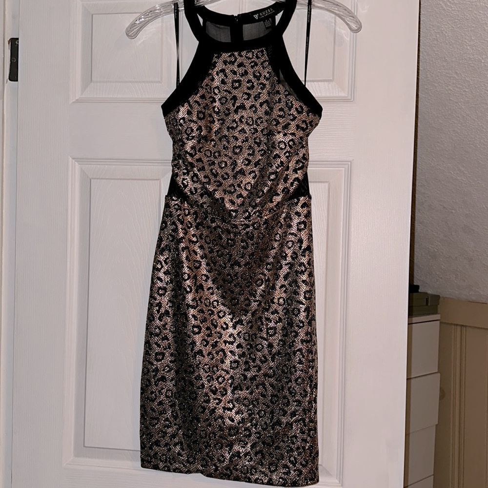 Leopard Print Glitter Cocktail Dress